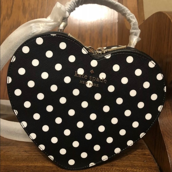kate spade Handbags - NWT-Kate Spade-Love Shack-Heart Crossbody/ Handbag-Black & White Polka Dot-$329